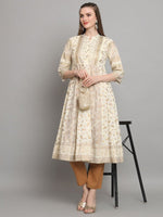 Thumbnail for Anouk Ethnic Motifs Printed Mandarin Collar Empire Cotton Anarkali Kurta