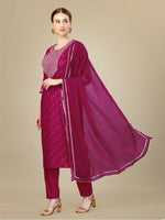 Thumbnail for Jyoti Fashion Women's Rani Pink Silk Blend Embroidery & Sequence work Kurta with Trouser & Dupatta - Distacart