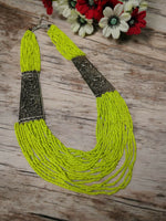 Thumbnail for Inhanns Saree Shobha Statement Necklace - Neon Green Necklace - Distacart