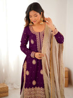 Thumbnail for Lehenga Mart Designer Sharara Suit With Kurta, Sharara, Dupatta For Women-Wine - Distacart
