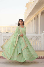 Thumbnail for Aastha Fashion Women's Pista Faux Georgette Embroidery Zari Sequins-work Gown with Dupatta - Distacart