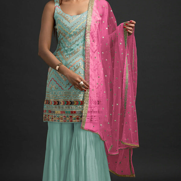 Anaita Sky Blue Georgette Suit with Embroidered Thread & Sequence Work