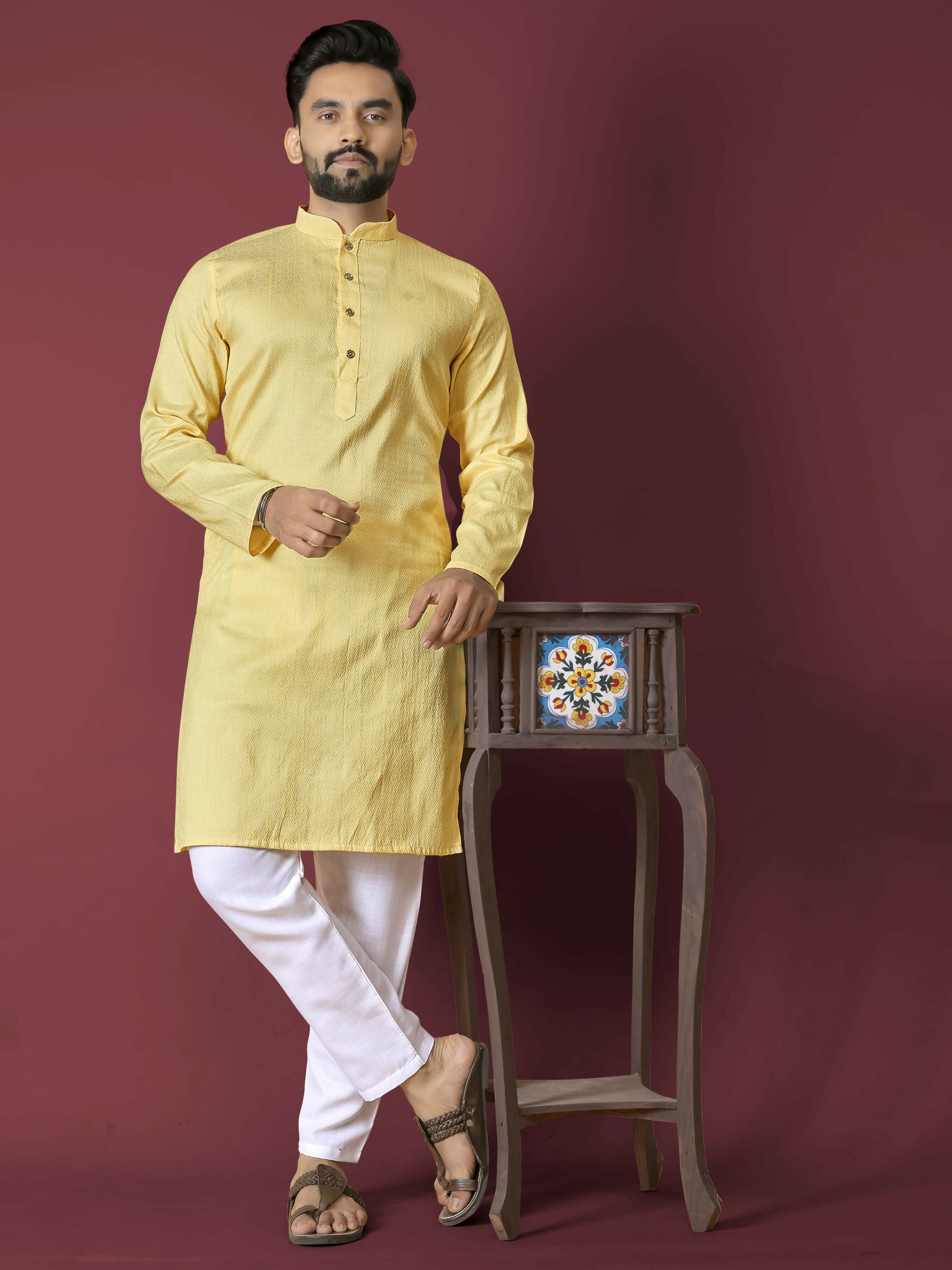Anaita Yellow Solid Soft Jacquard Silk Straight Kurta - Distacart
