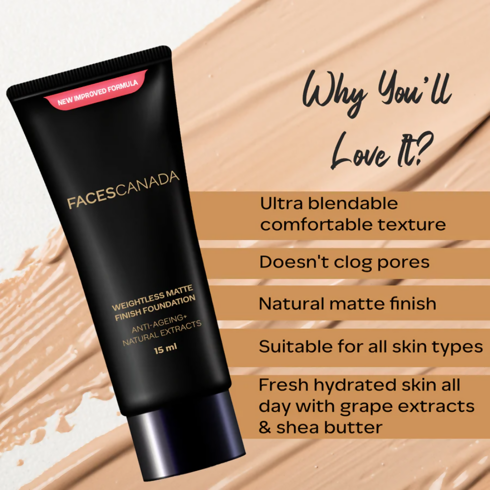Faces Canada Weightless Matte Finish Foundation - Medium Natural 022 - Distacart