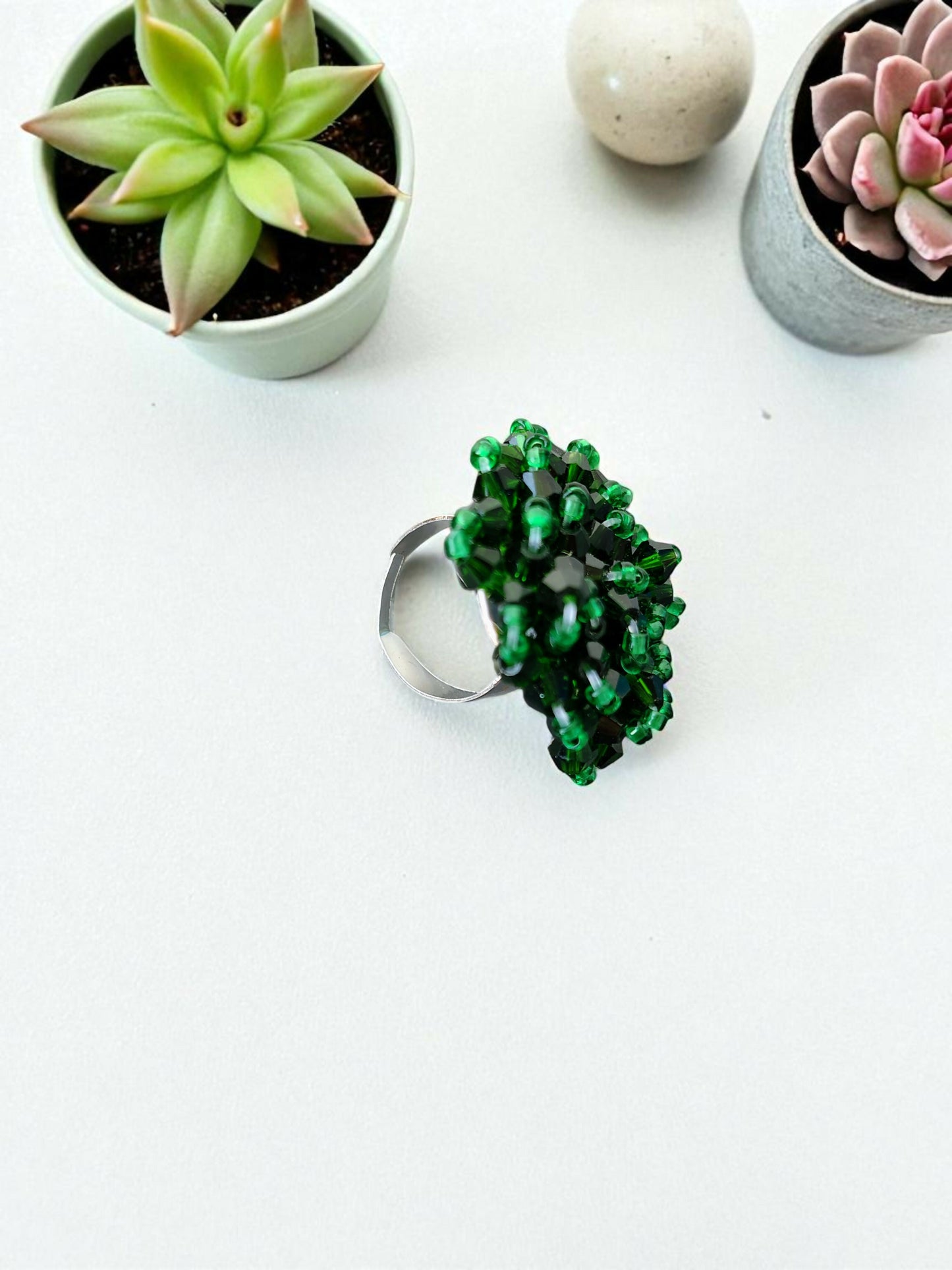 Inhanns Rang-E-Roshan Adjustable Ring – Handmade Crystal Statement Ring - Dark Green - Distacart
