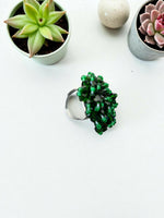 Thumbnail for Inhanns Rang-E-Roshan Adjustable Ring – Handmade Crystal Statement Ring - Dark Green - Distacart