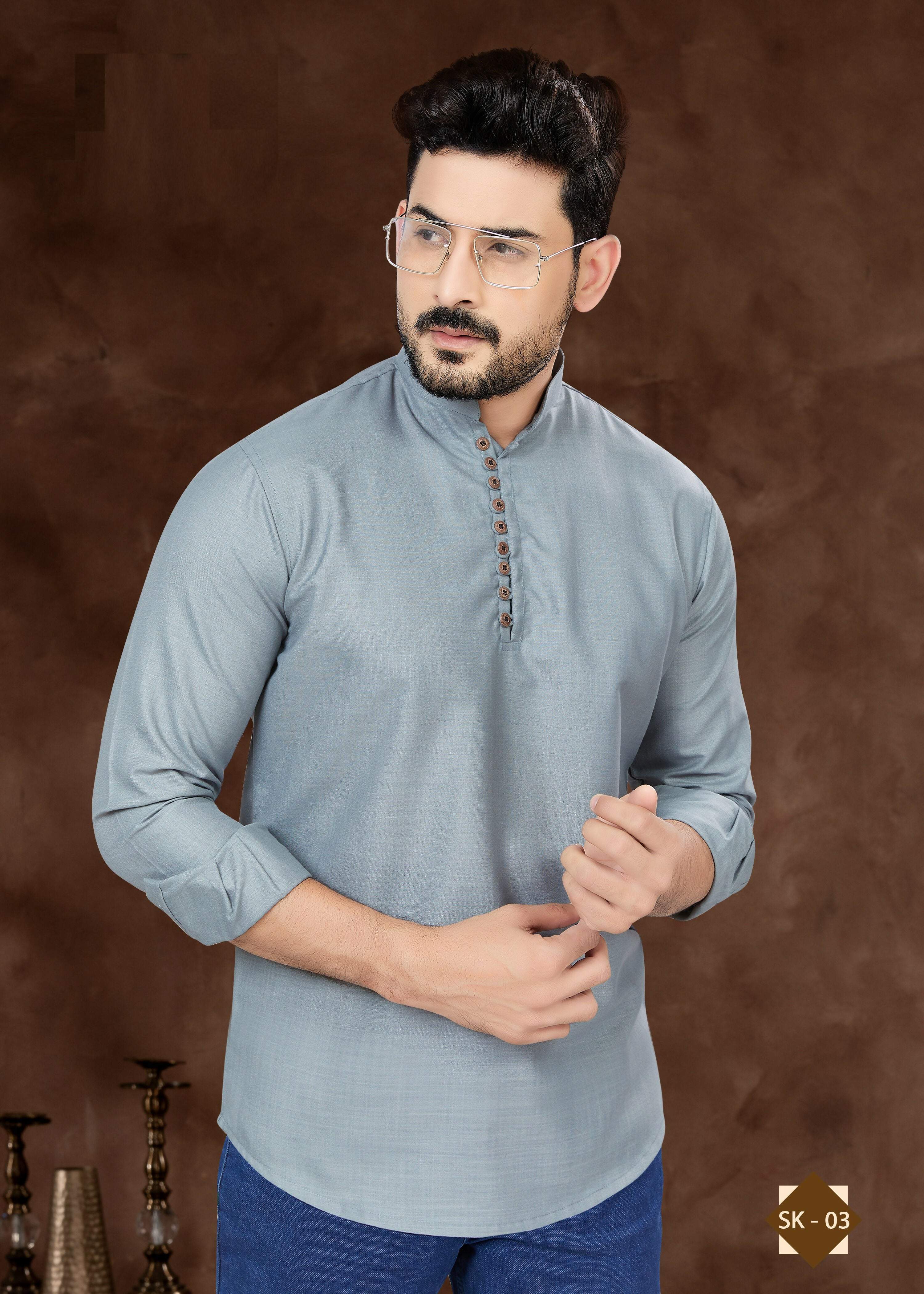 Joban Fashion Men's Pure Cotton Grey Plain Short Kurta - Distacart