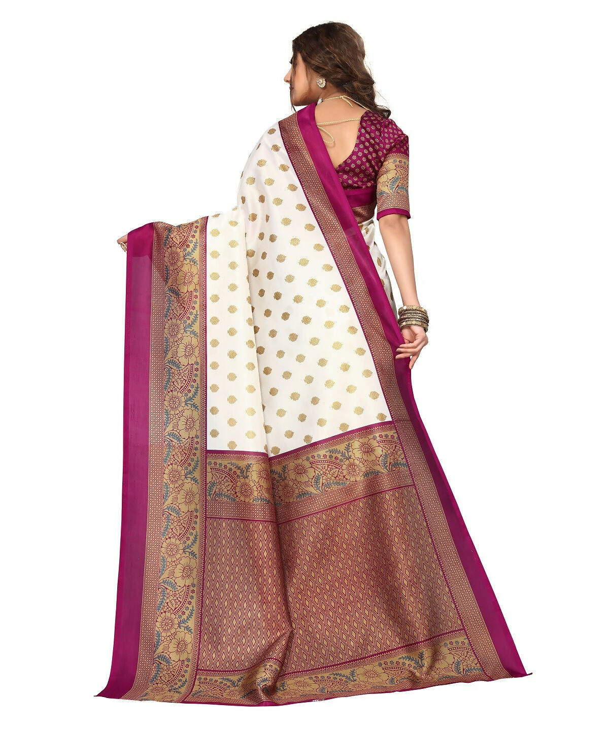 Vamika white & purple Printed Art Silk Saree - Distacart