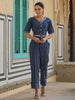Juniper Navy blue Striped Printed cotton flex Crop Top & Pants Set With Thread Work - Distacart