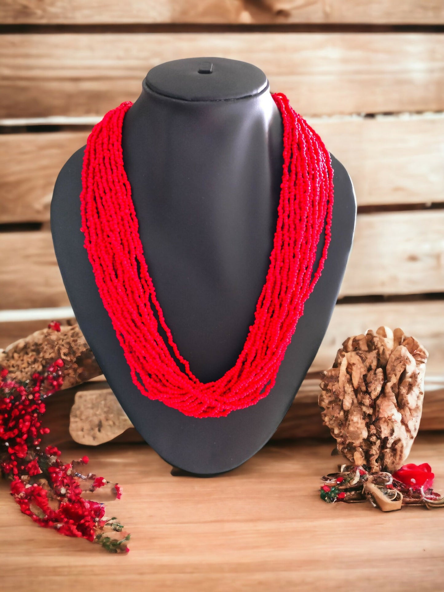 Inhanns Handmade Beaded Multilayer Necklace, 20 Layers - Red - Distacart
