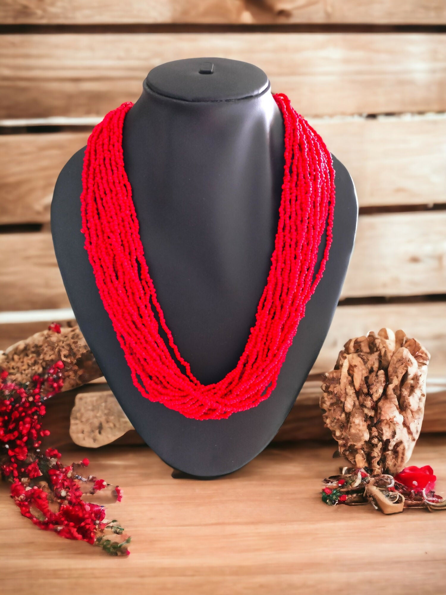 Inhanns Handmade Beaded Multilayer Necklace, 20 Layers - Red - Distacart