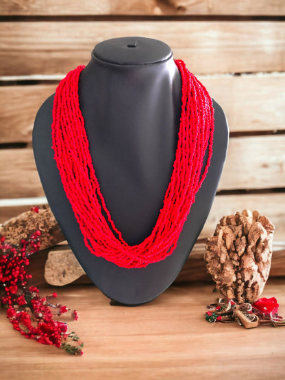 Inhanns Handmade Beaded Multilayer Necklace, 20 Layers - Red - Distacart