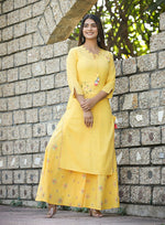 Thumbnail for Kaajh Women's Yellow Embroidery Kurta Sharara Set - Distacart