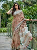 Thumbnail for Shree Shyam Fashion Brown Linen Saree - Dista