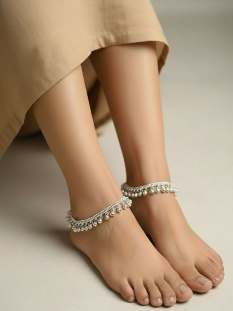 NVR Women Set of 2 Silver Plated Ghunguru Beaded Anklet - Distacart
