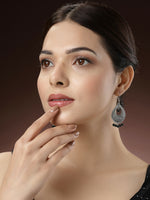 Thumbnail for NVR Women's Set of 3 Silver-Toned German Silver Oxidised Dome Shaped Jhumka Earrings - Distacart