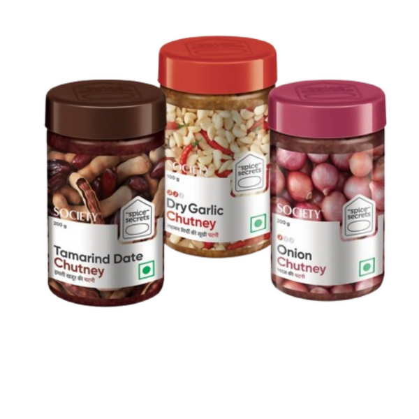 Society Onion Chutney & Dry Garlic Chutney & Tamarind Date Chutney Combo