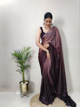 Malishka Georgette Printed Ready To Wear Saree With Blouse Piece - Mauve - Distacart