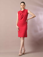 Thumbnail for Myshka Women's Pink Solid Cowl Neck Bodycon Party Dress - Distacart
