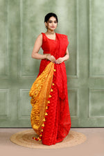 Thumbnail for Piyari Fashion Women's Red Embellished Cotton Blend Jamdani Saree - Distacart