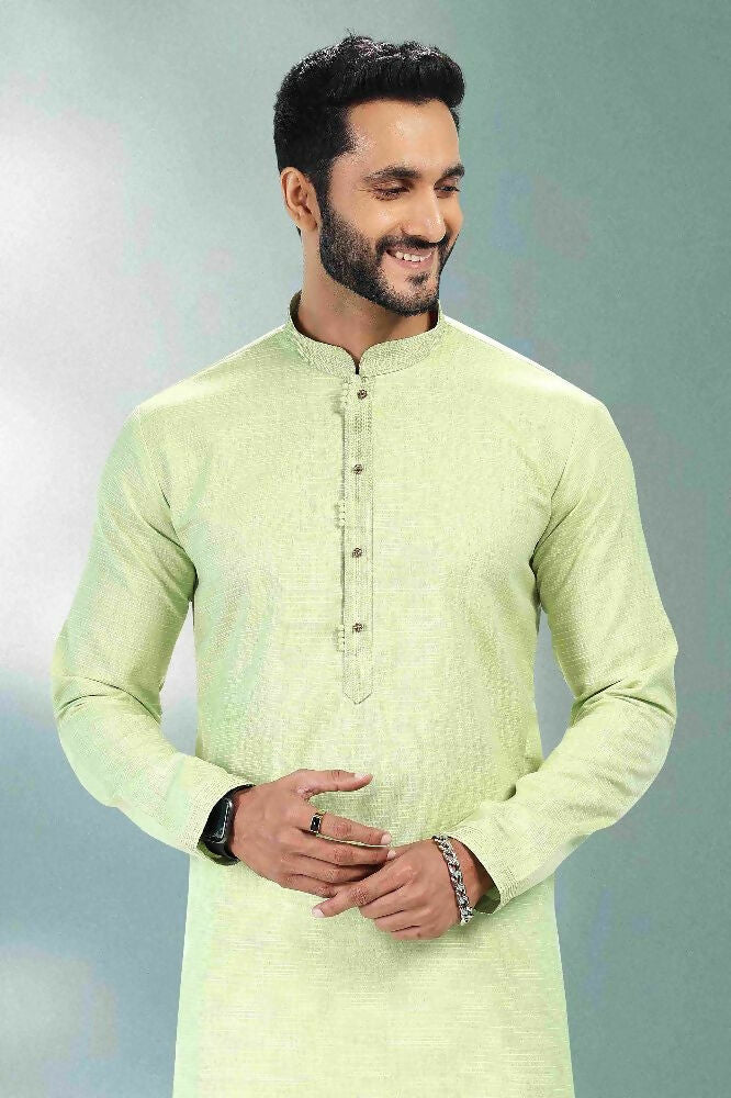 Raivat Ethnic Linen Cotton Pintux Work Kurta Pajama In Pista Green Colour - Dista