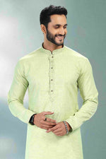Thumbnail for Raivat Ethnic Linen Cotton Pintux Work Kurta Pajama In Pista Green Colour - Dista