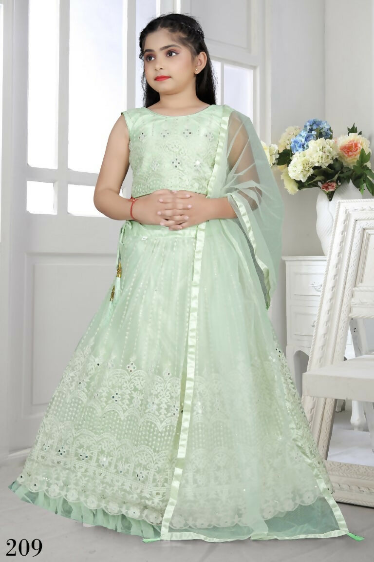 Wedding Designer Light Green Net Kidswear Lehenga - Aaradhna - Distacart