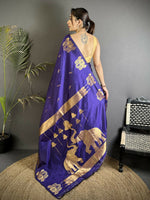 Thumbnail for Joban Fashion Violet Motifs Zari Weaving Soft Silk Banarasi Saree - Dista