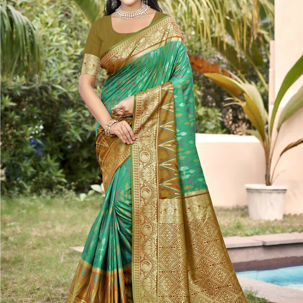 Shree Shyam Fashion Rama Green Pochampally Silk Saree - Distacart