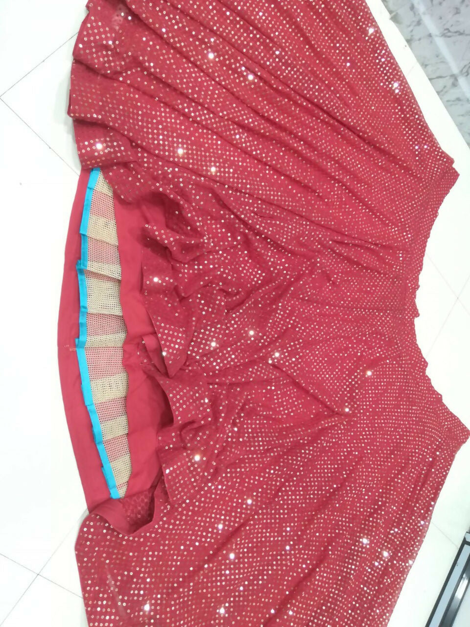Jyoti Fashion Gorgeous Gajri Red 5MM Ton To Ton Red Thread Embroidery Faux Georgette Lehenga Choli with Dupatta - Distacart