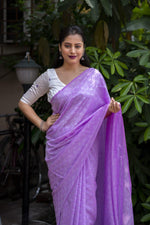Thumbnail for Lavender Poly Georgette Woven Design Saree with Unstitched Blouse - Hiral Fashion - Distacart