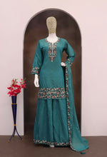 Thumbnail for Anaita Turquoise Simar with Embroidery Multi & Zarkhan Work Readymade Palazzo suit - Distacart