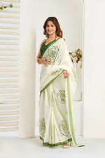 Thumbnail for Vastranavya Green Digital Printed Linen Ready To Wear Designer Saree with Unstitched Blouse - Distacart