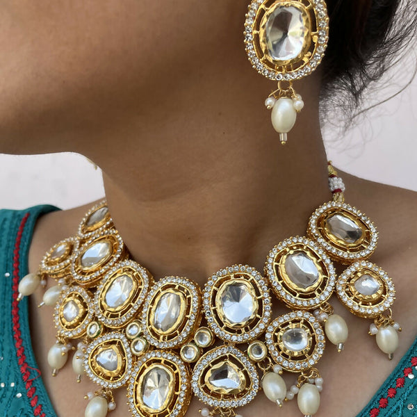 Joban Fashion Hand Made High Quality Gold Plated Base Metal Alloy Kundan Stone Studded Kundan Jewellery Set - Distacart