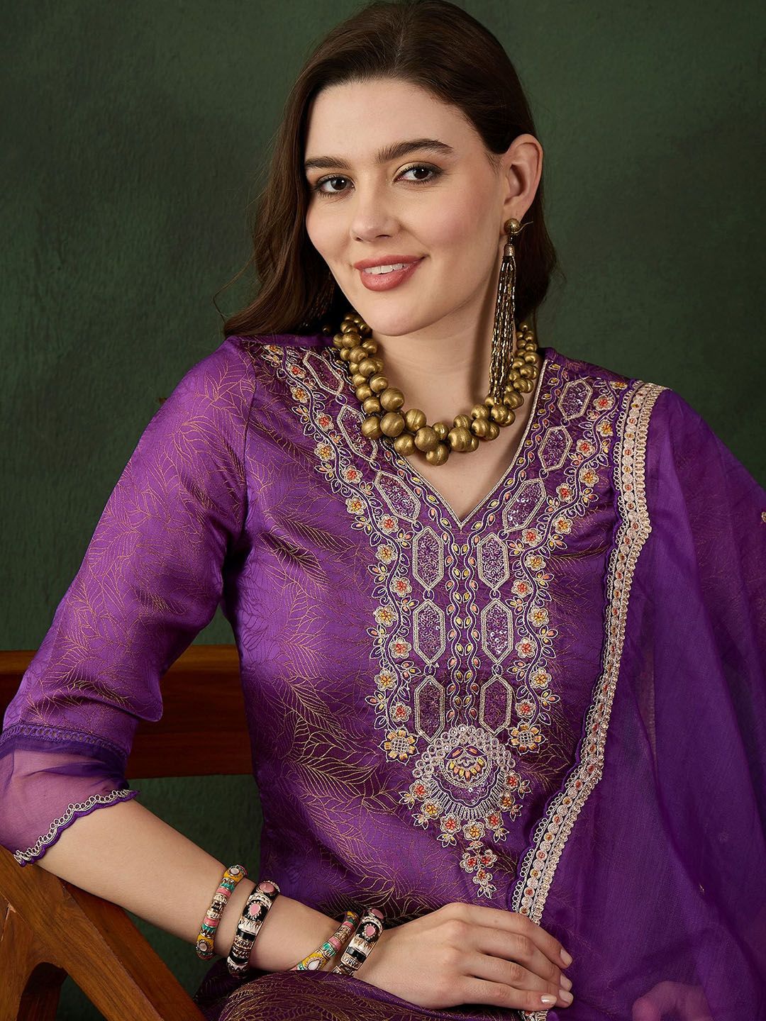Sangria Embroidered Kurta & Trouser With Dupatta - Distacart