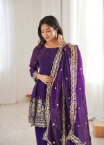 Thumbnail for Teeya Creation Purple Color Fendy Satin Silk Embroidery Work party Wear Salwar Suit - Distacart