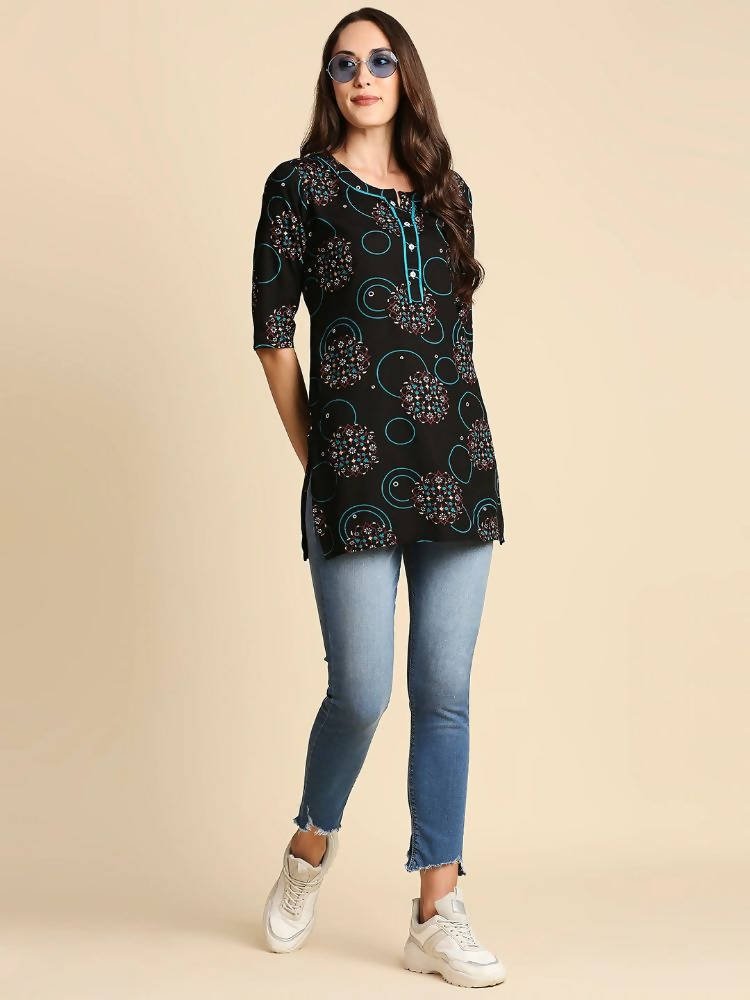 Anubhutee Black & Blue Printed Straight Kurti - Distacart