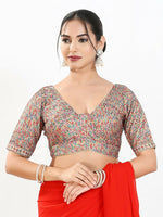 Thumbnail for Joban Fashion Multi Mulberry Silk Padded Blouse With V Neck Elbow Sleeves - Distacart