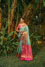 Thumbnail for Jyoti Fashion Women's Sky Blue Kanjivaram Silk Zari Woven Saree with Blouse - Distacart