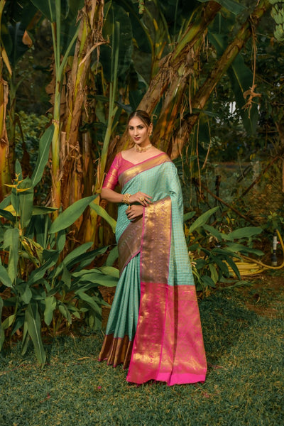 Jyoti Fashion Women's Sky Blue Kanjivaram Silk Zari Woven Saree with Blouse - Distacart