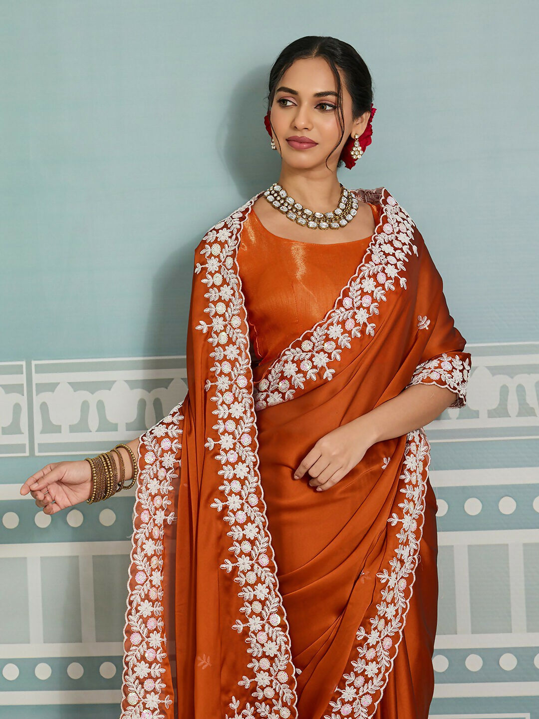 Teeya Creation New Trendy Party Wear Soft Silk Saree-Orange - Dista