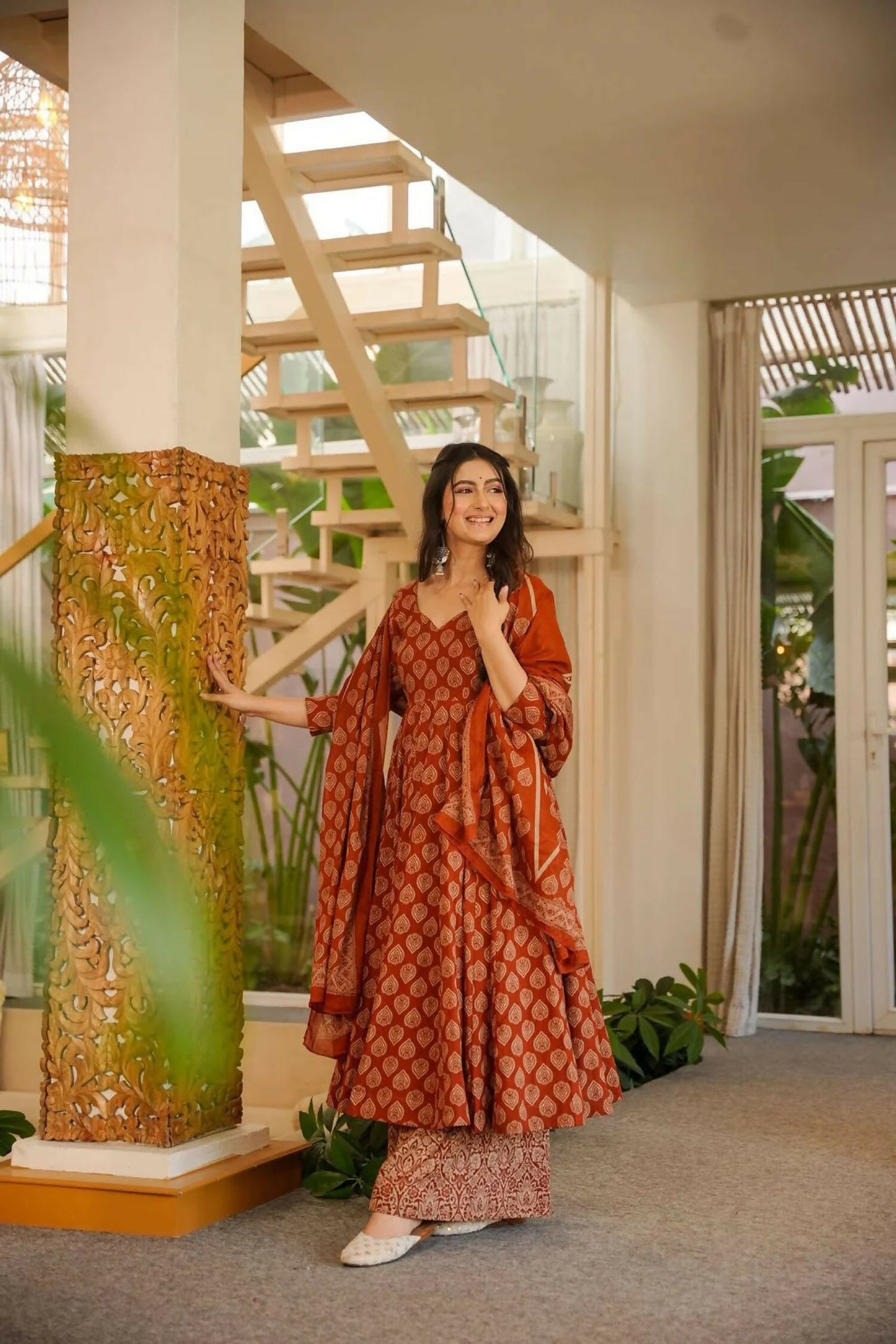 Aayaa Designer Cotton Silk Suit - Maroon - Dista