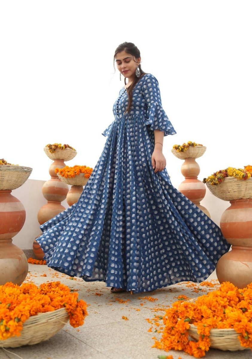 Aastha Fashion Women's Blue Cotton Silk Digital Printed Anarkali Dress - Distacart