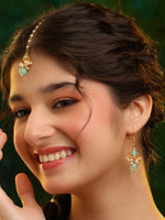 Thumbnail for Ruby Raang Traditional Green Drop Maang Tikka And Earrings