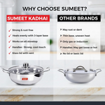 Thumbnail for Sumeet Stainless Steel Induction Bottom Kadhai with Glass Lid - Dista