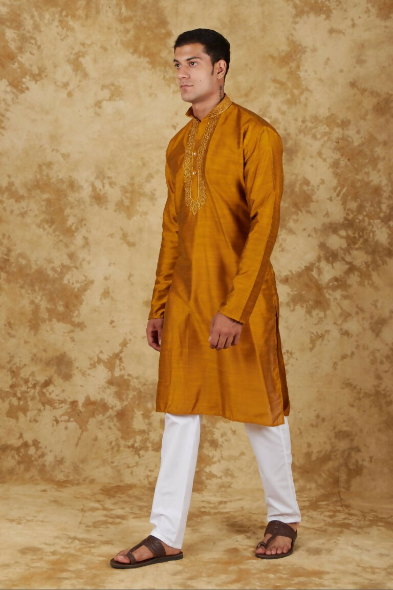 Bluesaanchi Men's Handloom Embroidered Bronze Kurta Set - Distacart
