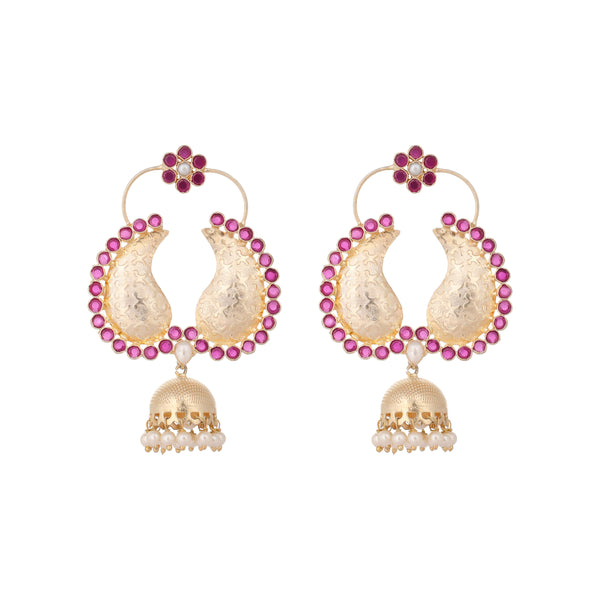 Nuyug 22K Gold Plated Pink Paisley Bloom Earrings