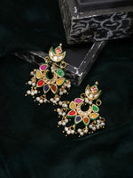 Thumbnail for Ruby Raang Gold Polished Multi-Color Navratan Kundan Earrings