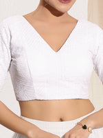 Thumbnail for Joban Fashion White Shifli Padded Blouse With V Neck Elbow Sleeves - Distacart