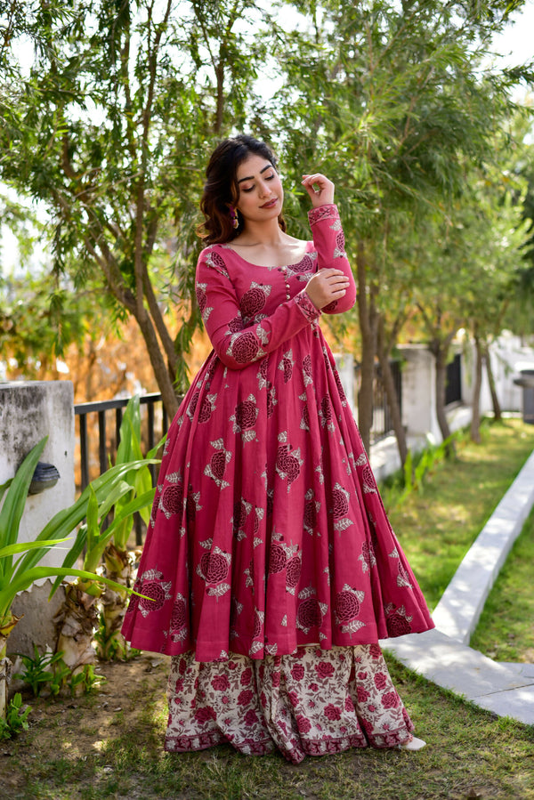 Jyoti Fashion Women's Rani Pink Cotton Silk Heavy Digital Printed Kurta Plazo Set - Distacart